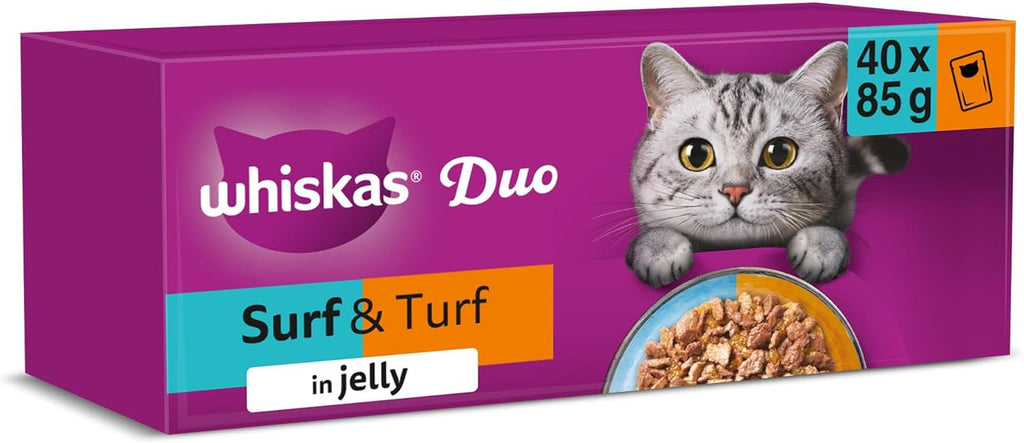 WHISKAS DUO Adult Wet Cat Food in Jelly 40x85g Surf & Turf Rosh Posh LTD
