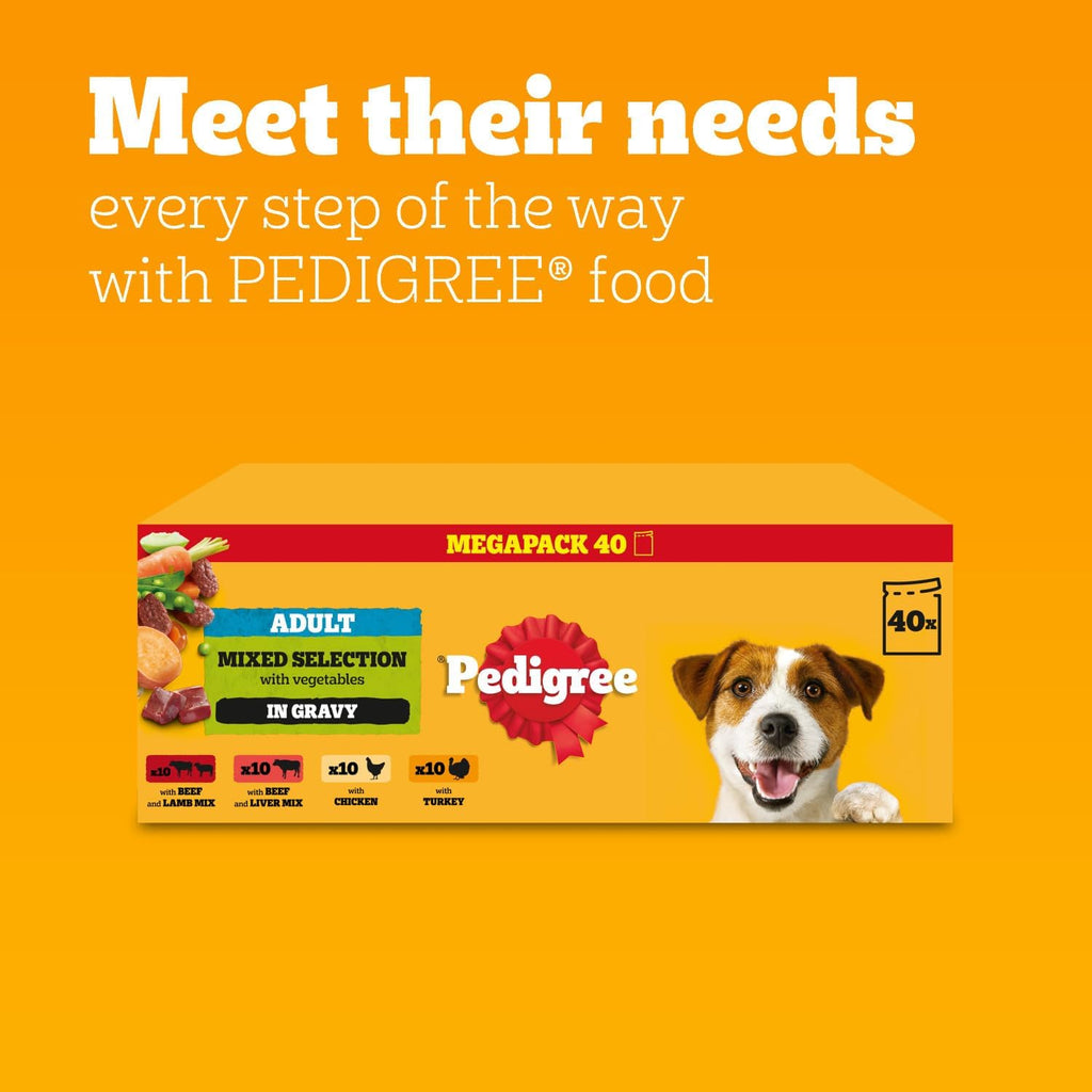 Pedigree Adult Dog Wet Food Pouch Mixed Selection in Gravy, 40x100g Rosh PoshLTD