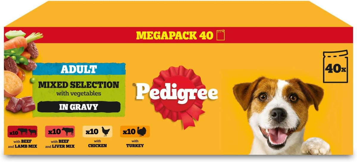 Pedigree Adult Dog Wet Food Pouch Mixed Selection in Gravy, 40x100g Rosh PoshLTD