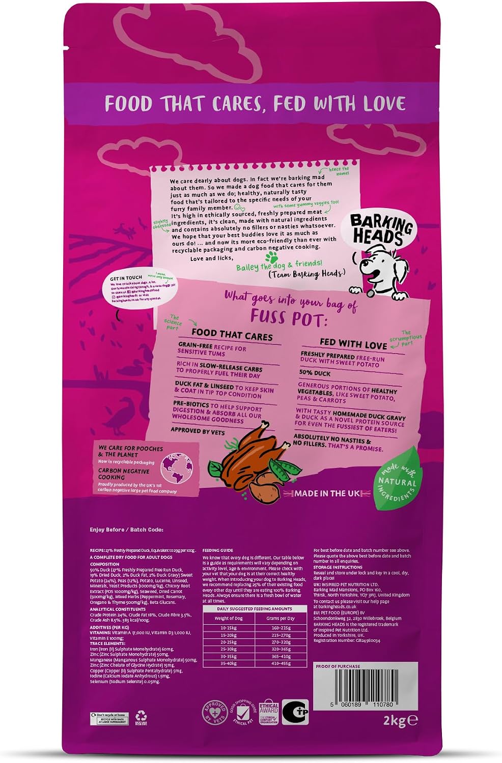 Barking Heads Complete Dry Dog Food 2kg - Adult All Hounder Fuss Pot Duck Rosh Posh LTD