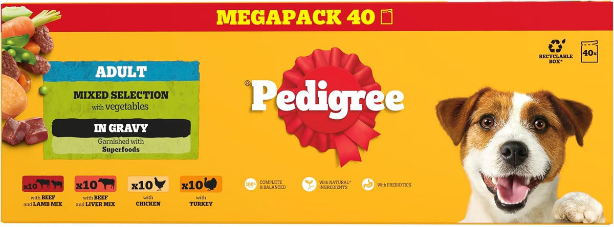 Pedigree Adult Dog Wet Food Pouch Mixed Selection in Gravy, 40x100g Rosh PoshLTD