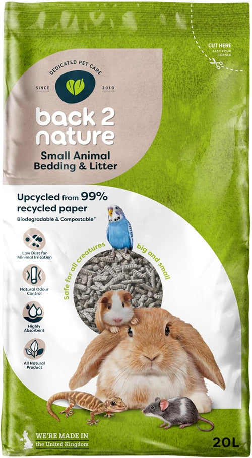 Back2Nature Small Animal Bedding (20L) - Non-Toxic Recycled Paper Rosh Posh LTD