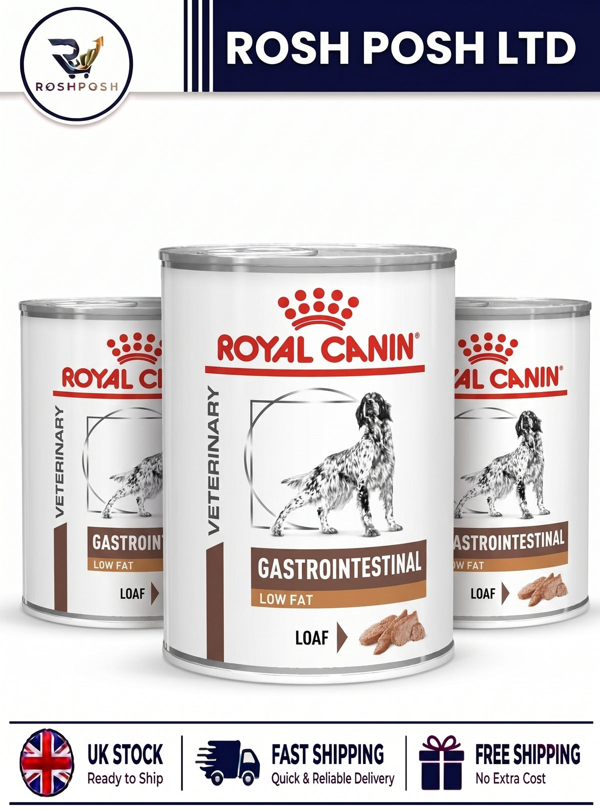 Royal Canin Veterinary Gastrointestinal Low Fat Dog Food 12 x 420g Cans  | Rosh Posh Ltd
