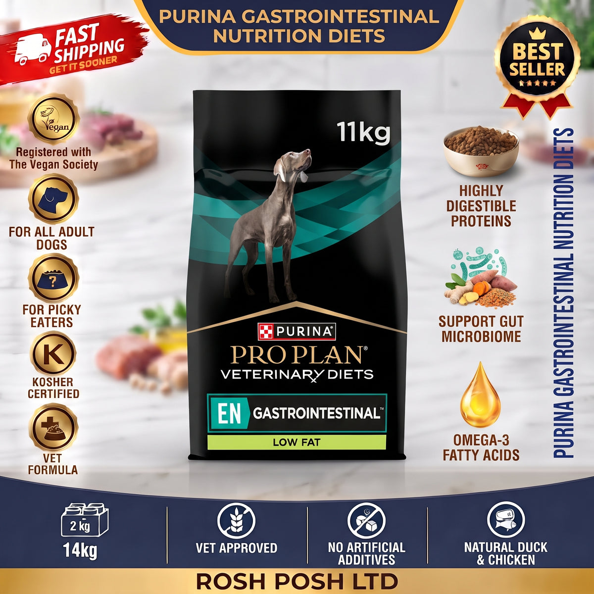 PRO PLAN VETERINARY DIETS EN Low Fat Dry Dog Food 11kg Rosh Posh LTD