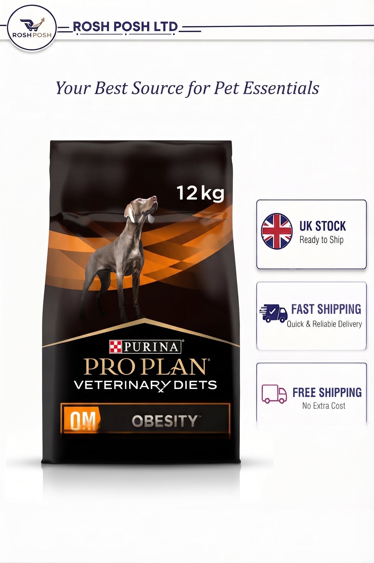 PRO PLAN VETERINARY DIETS OM Obesity Dry Dog Food 12kg Rosh Posh LTD