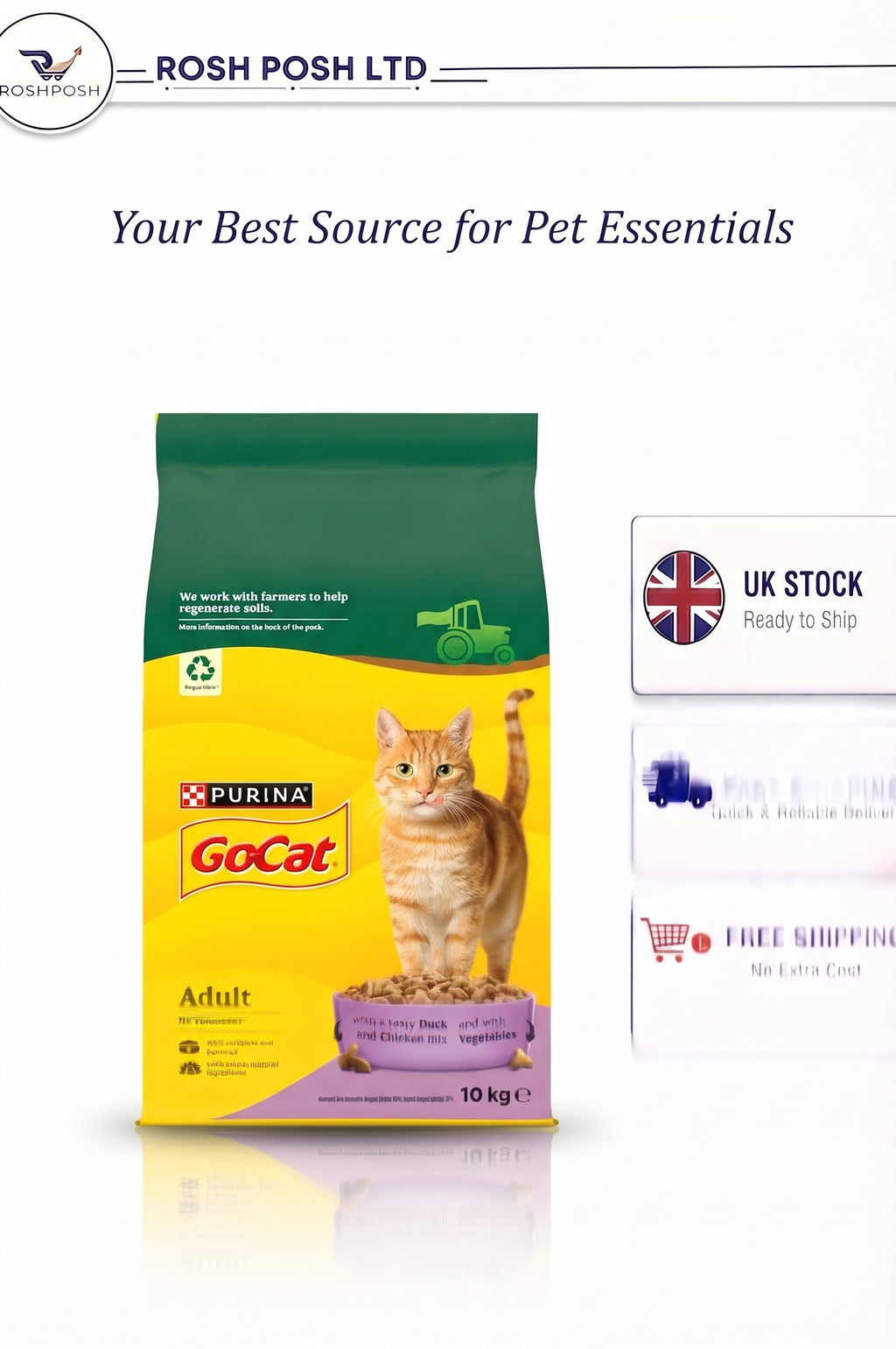 GO-CAT Adult Dry Cat Food Chicken and Duck 10kg PacRosh Posh LTD