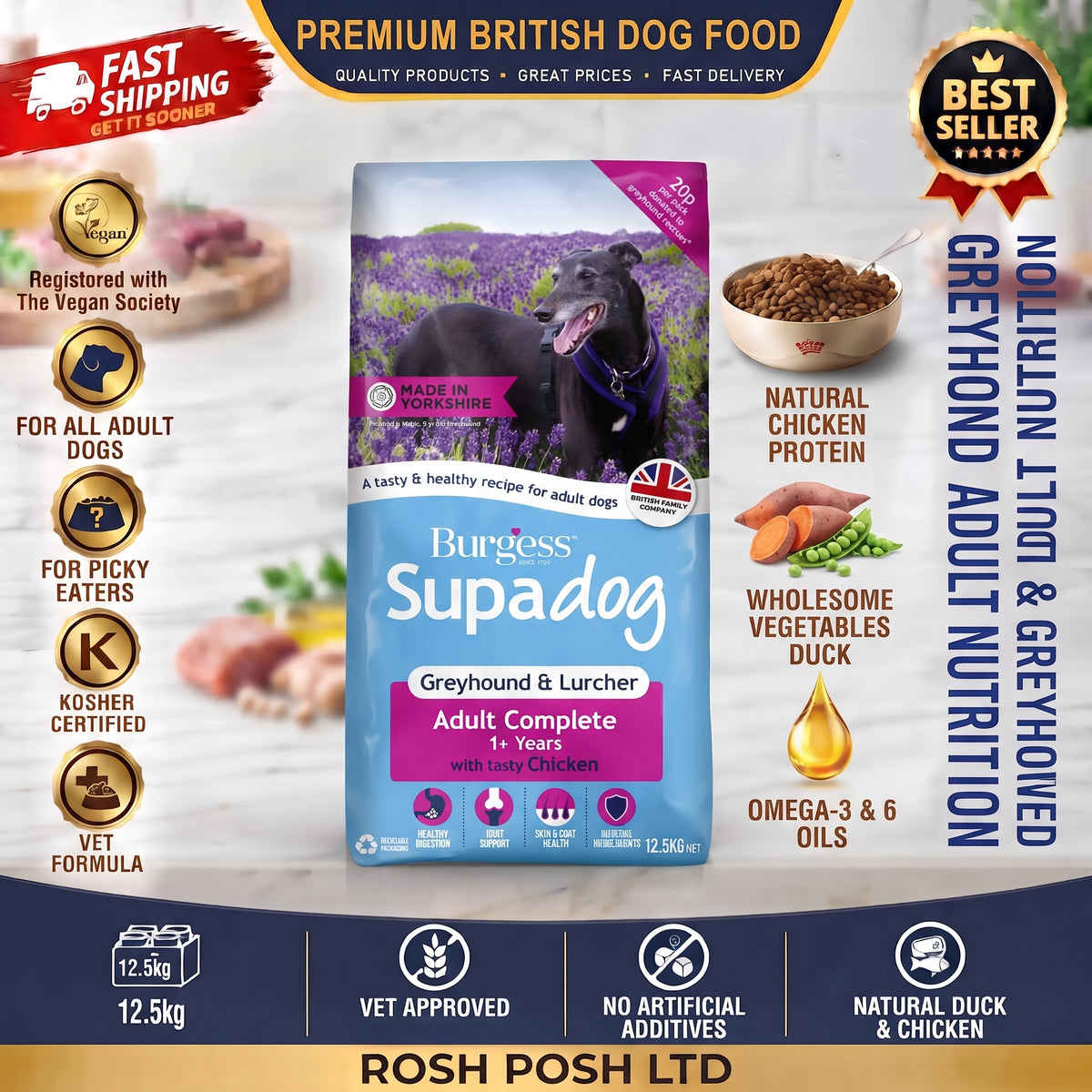 Burgess Supadog Greyhound & Lurcher dry dog food,12. Rosh Posh LTD