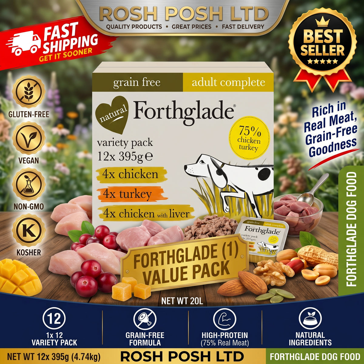 Forthglade Wet Dog Food Variety Pack (12 x 395g Trays) | ROSH POPSH LTD