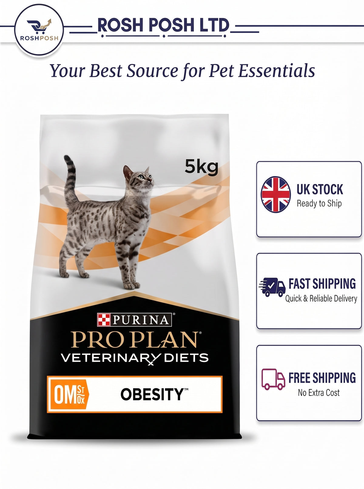 PRO PLAN VETERINARY DIETS OM Obesity Dry Cat Food 5kg Rosh Posh LTD