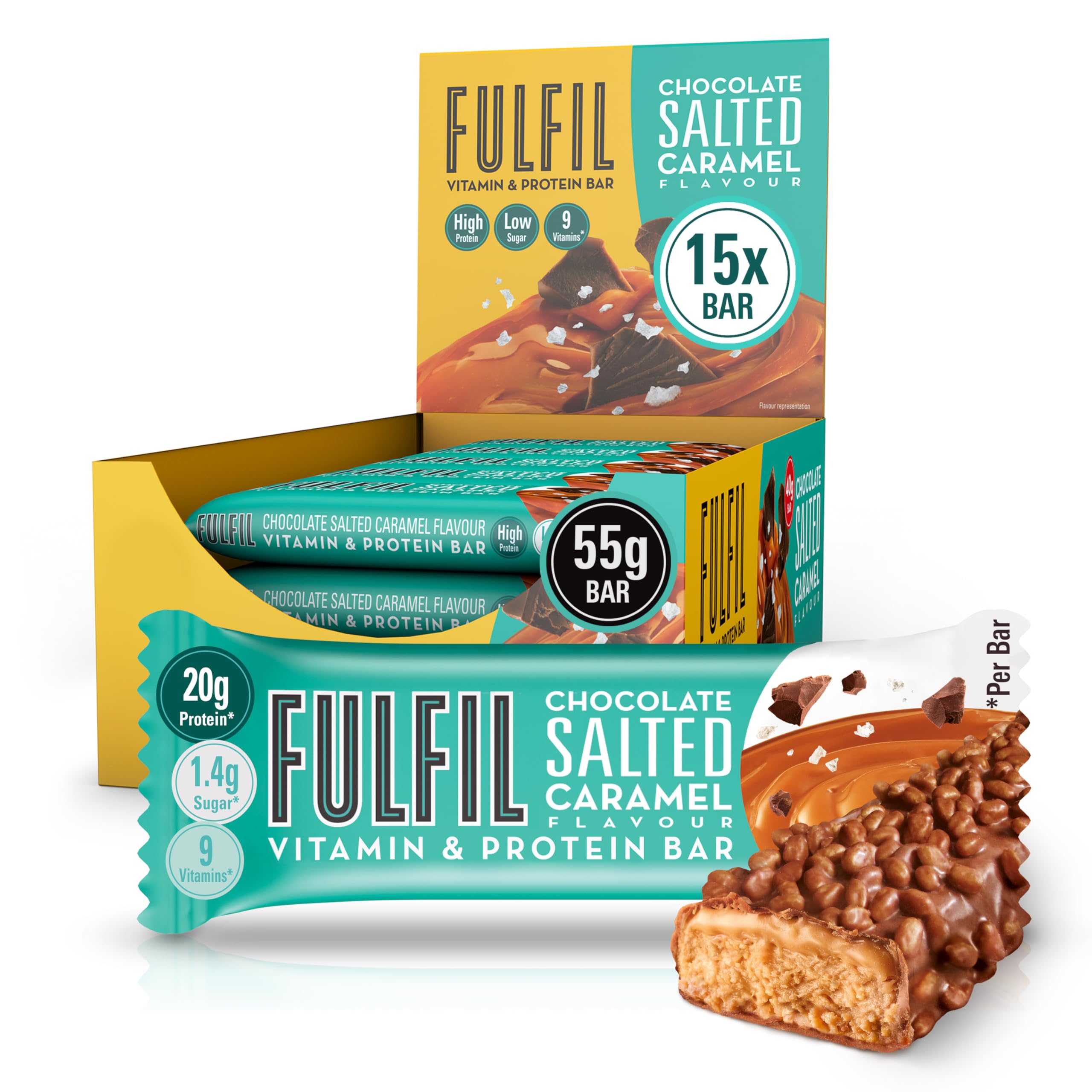 FULFIL Vitamin and Protein Bars, Chocolate Salted Caramel Flavour, 15 x 55g