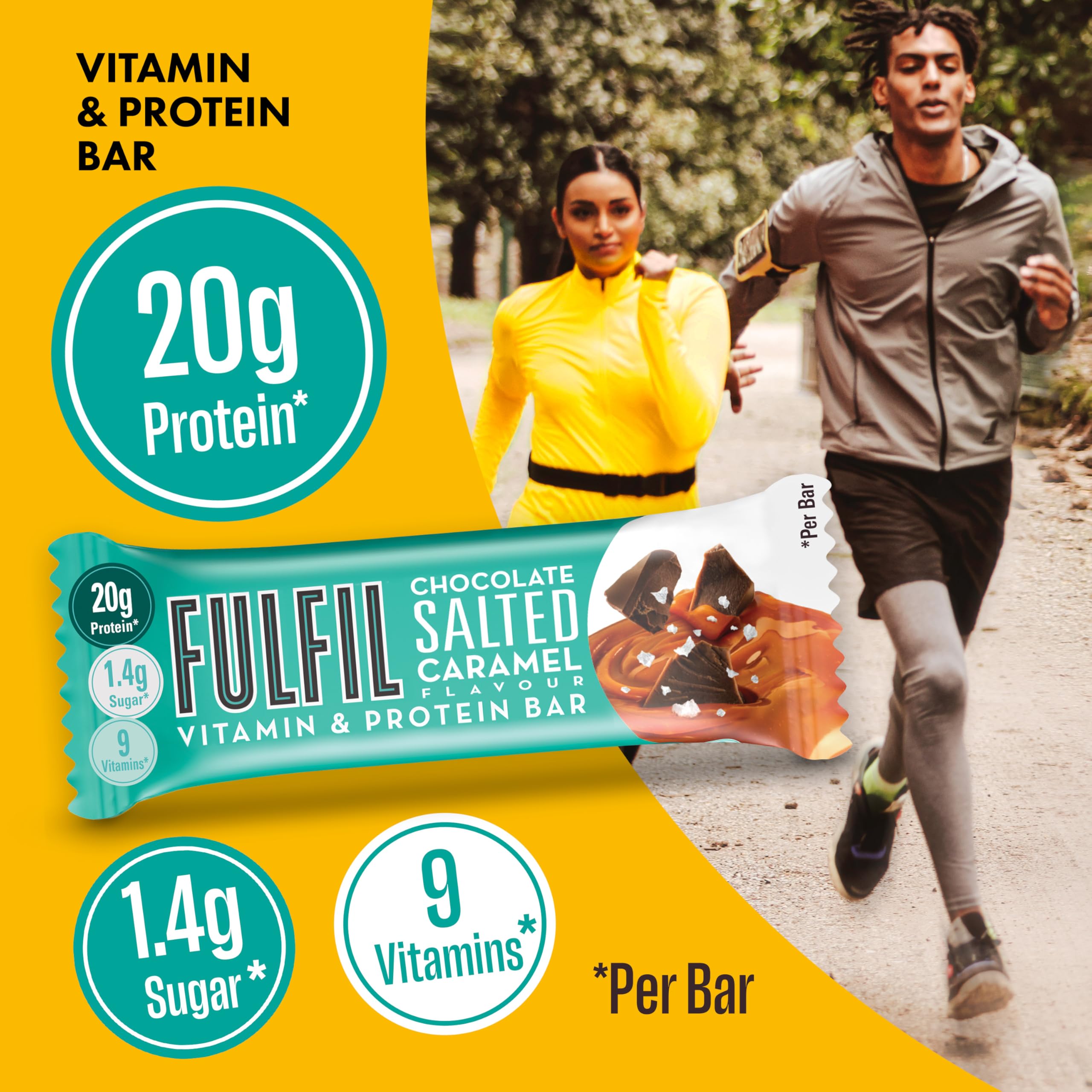 FULFIL Vitamin and Protein Bars, Chocolate Salted Caramel Flavour, 15 x 55g