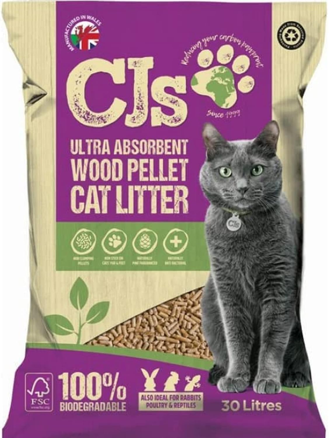 CJ's Premium Cat Litter Ultra Absorbent Wood Pellets, Biodegradable, 30 L rosh posh LTD